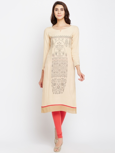 

Span Women Beige & Brown Printed Straight Kurta