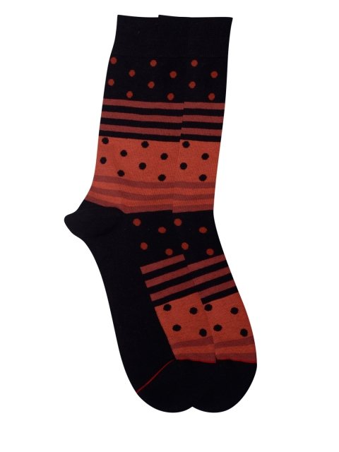 

Soxytoes Men Black & Rust Red Patterned Socks