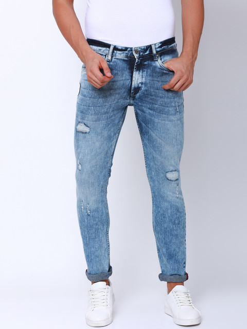 

LOCOMOTIVE Men Blue Slim Fit Mid-Rise Low Distress Stretchable Jeans