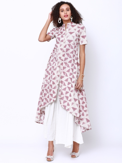 

Vishudh Women Pink & Off-White Printed Anarkali Kurta