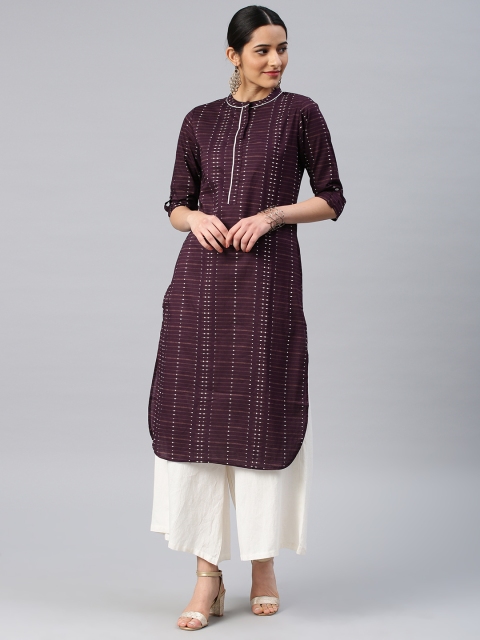 

Vishudh Women Burgundy Printed Straight Kurta