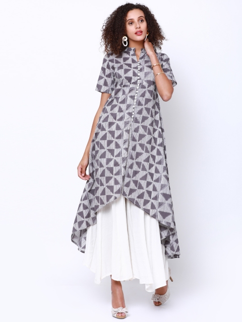 

Vishudh Women Grey & White Printed A-Line Kurta