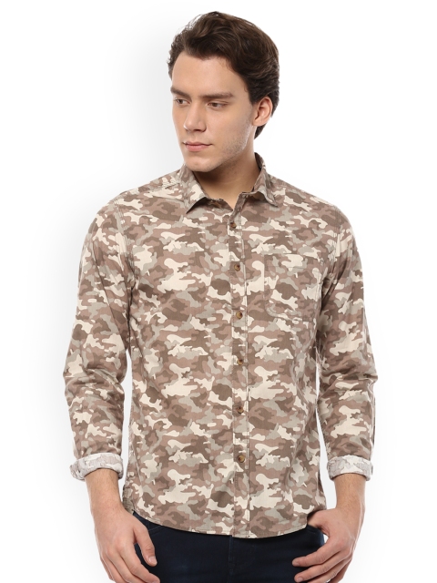 

People Men Brown Printed Casual Shirt