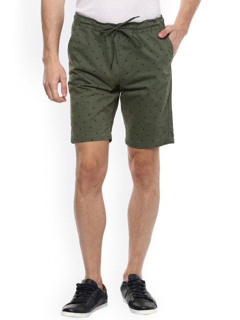 

People Men Olive Green Printed Regular Shorts