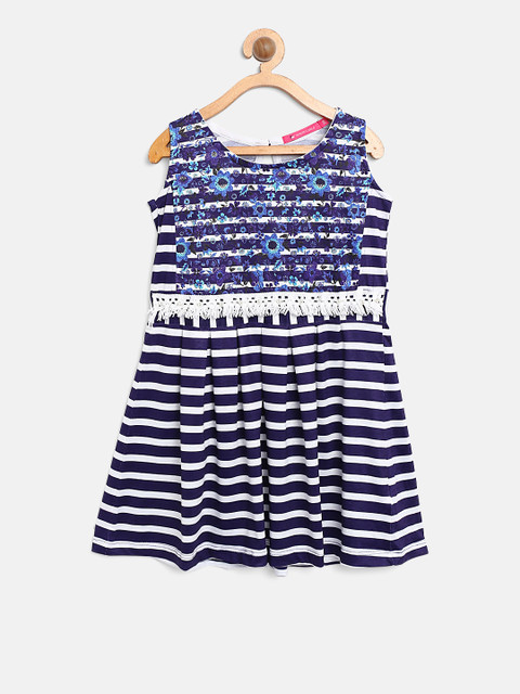 

Monte Carlo Girls Navy Blue & White Striped Fit & Flare Dress
