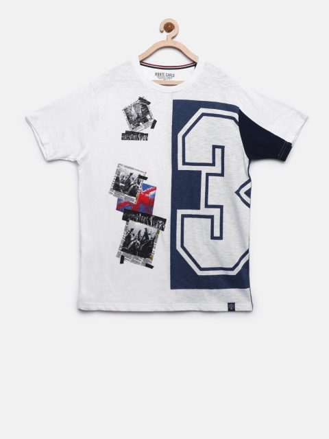 

Monte Carlo Boys White & Navy Printed Round Neck T-shirt