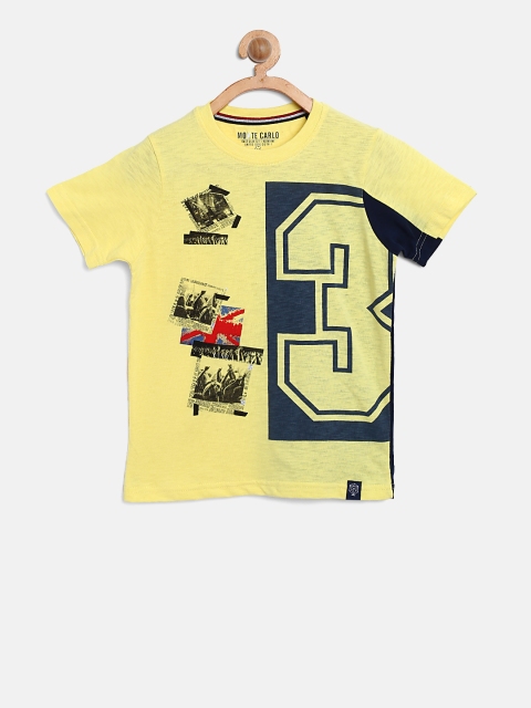 

Monte Carlo Boys Yellow & Navy Blue Printed Round Neck T-shirt