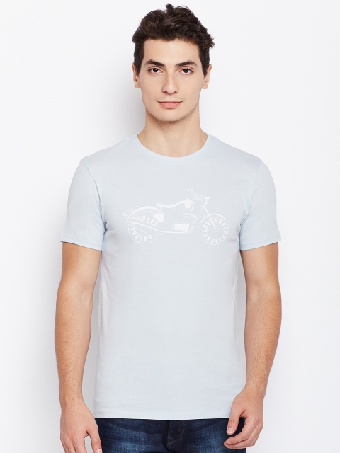 

Blackberrys Men Light Blue Printed Round Neck T-shirt
