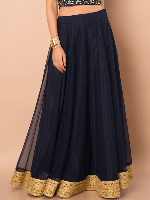 

INDYA Women Navy Blue Self Design A-Line Maxi Skirt