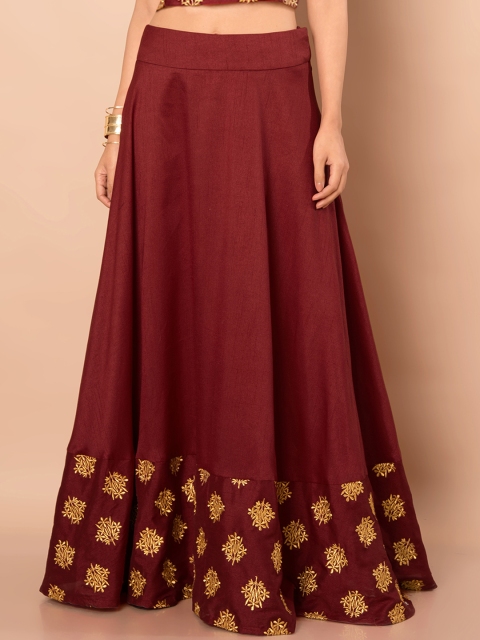 

INDYA Women Maroon Embroidered A-Line Maxi Skirt