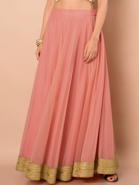 

INDYA Women Pink Embroidered A-Line Maxi Skirt