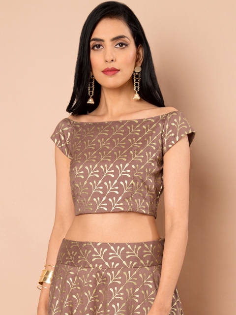 

INDYA Women Taupe Printed Blouson Top