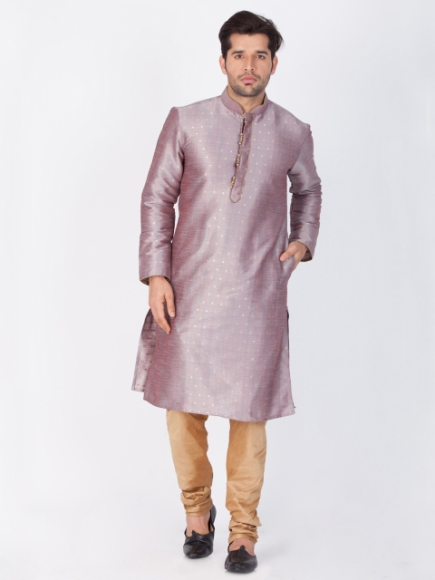 

VASTRAMAY Men Purple & Gold-Toned Printed Kurta with Churidar