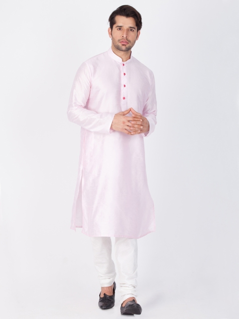 

VASTRAMAY Men Pink & White Solid Kurta with Churidar