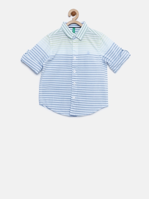 

United Colors of Benetton Boys Blue & White Striped Casual Shirt