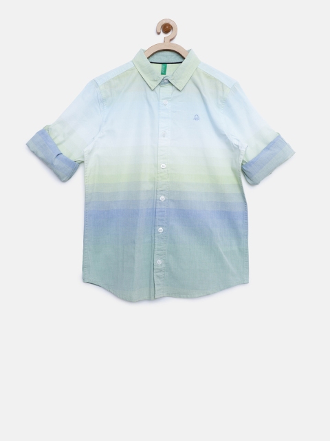 

United Colors of Benetton Boys Blue & Green Striped Casual Shirt
