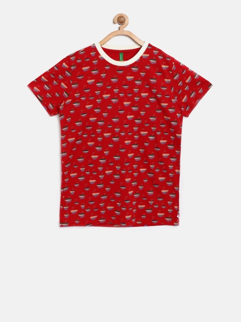

United Colors of Benetton Boys Red Printed Round Neck T-shirt
