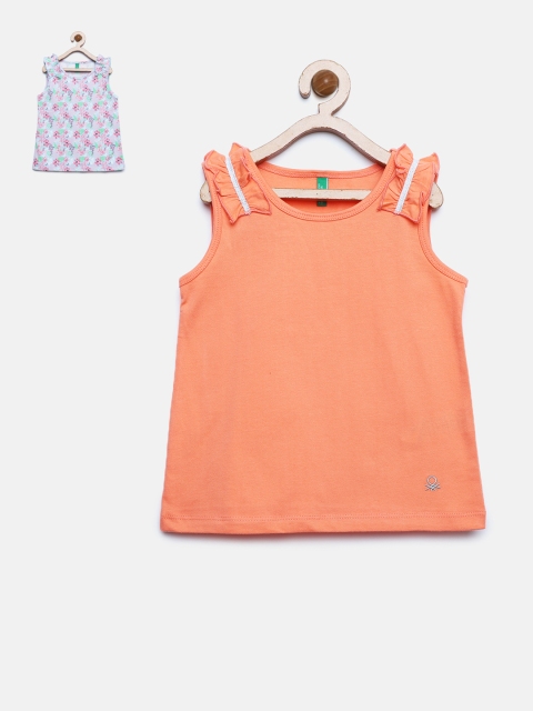 

United Colors of Benetton Girls Pack of 2 Pure Cotton Tops, Coral