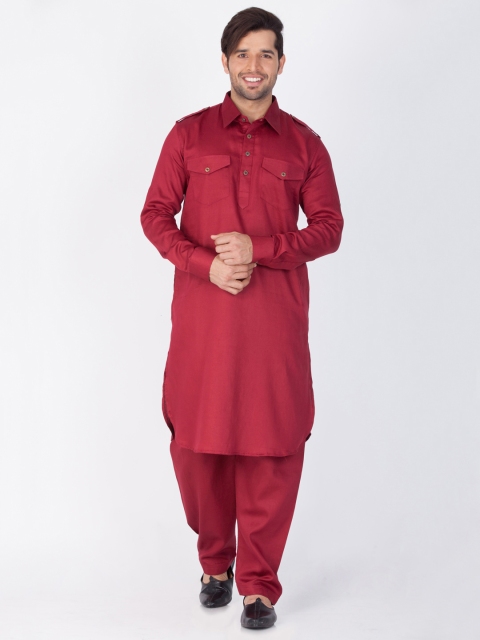 

VASTRAMAY Men Maroon Solid Pathani Kurta with Pyjamas