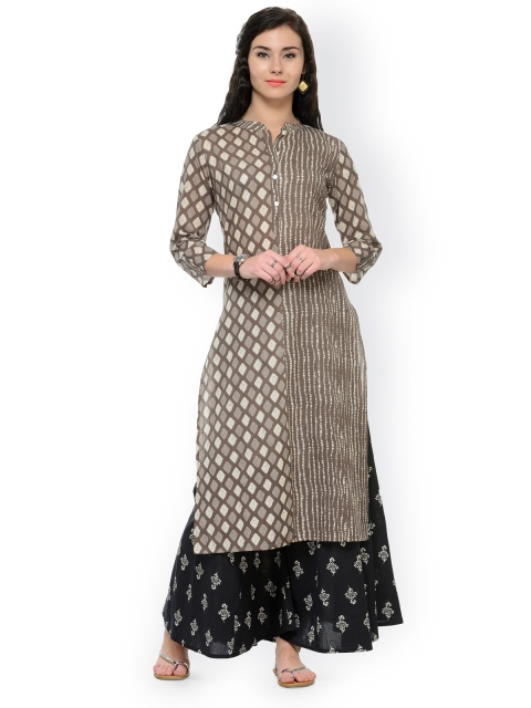 

Varanga Women Taupe & Black Printed Kurta with Palazzos