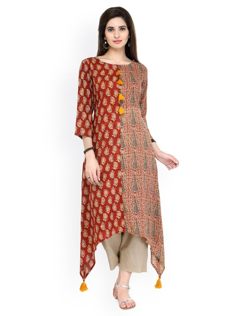 

Varanga Women Maroon & Beige Printed Kurta with Trousers