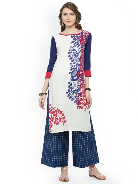 

Varanga Women White & Blue Printed Kurta with Palazzos