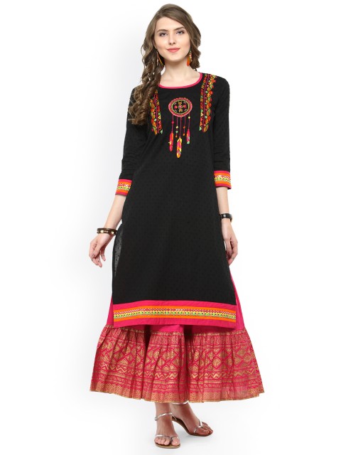 

Varanga Women Black & Red Solid Kurta with Skirt