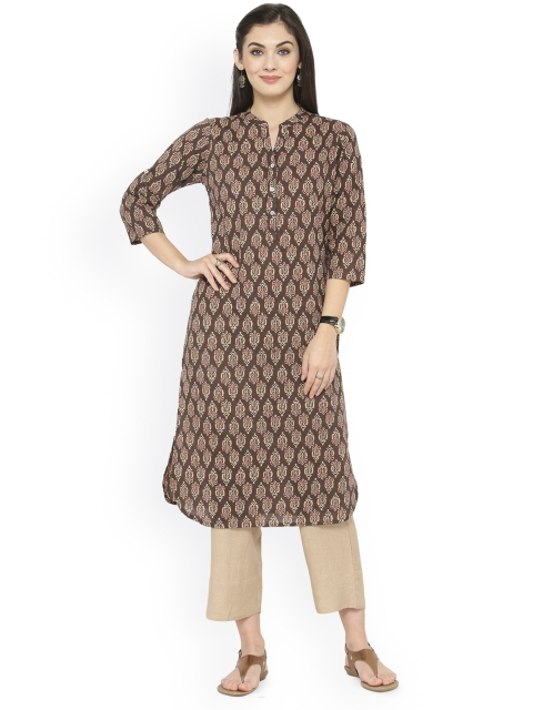 

Varanga Women Taupe & Beige Printed Kurta with Trousers