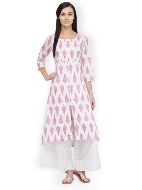 

Varanga Women White & Pink Printed Kurta with Palazzos