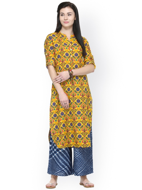 

Varanga Women Mustard & Blue Printed Kurta with Palazzos