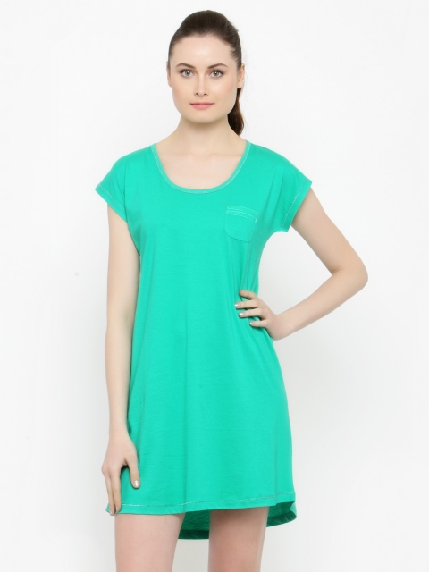 

Slumber Jill Women Green Solid Sleepshirt