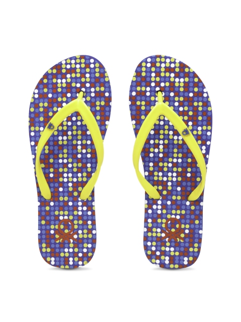 

United Colors of Benetton Women Yellow & Blue Printed Thong Flip-Flops
