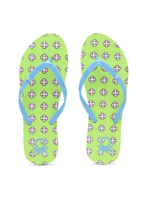 

United Colors of Benetton Women Blue & Green Printed Thong Flip-Flops