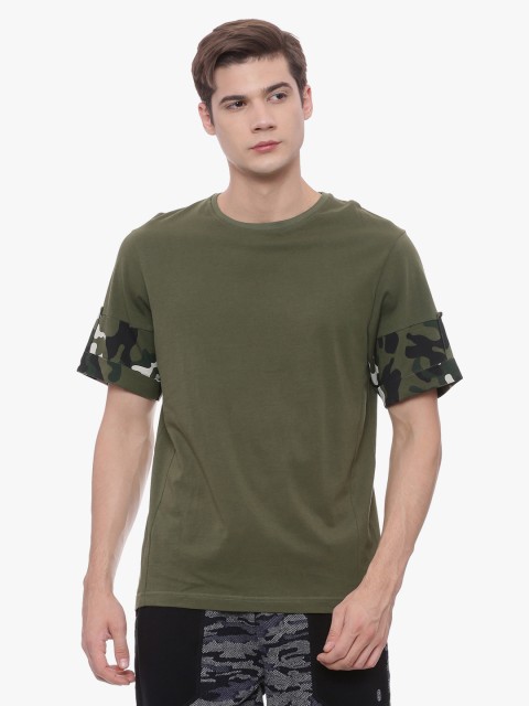 

Soul Space Men Olive Green Printed Round Neck T-shirt