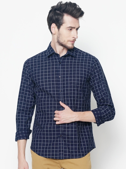 

IVOC Men Navy Blue Slim Fit Checked Casual Shirt