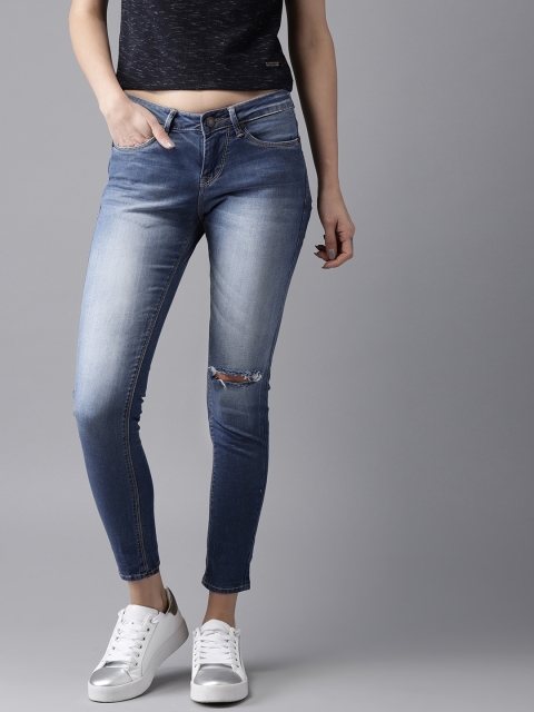 

HERE&NOW Women Blue Skinny Fit Mid-Rise Ripped Jeans