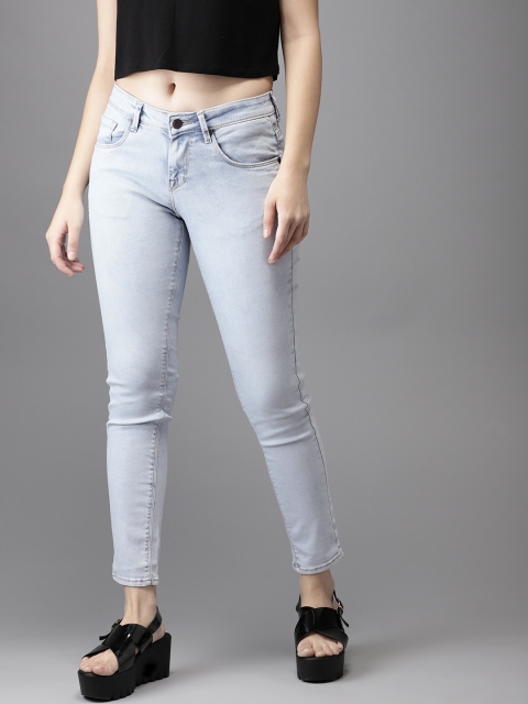 

HERE&NOW Women Blue Skinny Fit Mid-Rise Cropped Clean Look Stretchable Jeans