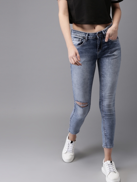 

HERE&NOW Women Blue Skinny Fit Mid-Rise Clean Look Stretchable Cropped Jeans