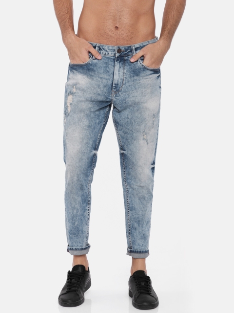 

HERE&NOW Men Blue Slim Fit Mid-Rise Mildly Distressed Stretchable Cropped Jeans