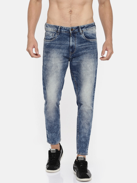 

HERE&NOW Men Blue Slim Fit Mid-Rise Clean Look Stretchable Cropped Jeans