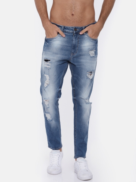 

HERE&NOW Men Blue Slim Fit Mid-Rise Mildly Distressed Stretchable Cropped Jeans