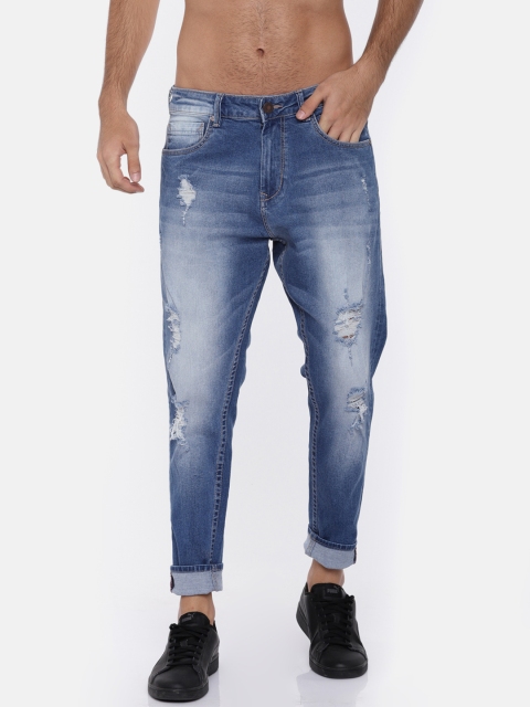 

HERE&NOW Men Blue Slim Fit Mid-Rise Mildly Distressed Stretchable Cropped Jeans