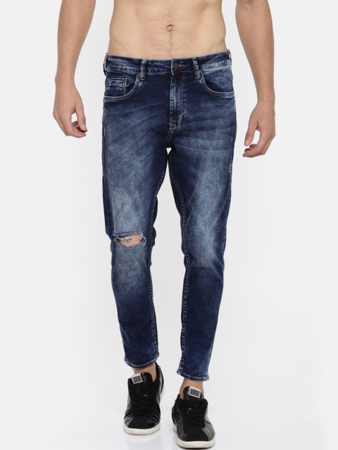 

HERE&NOW Men Blue Slim Fit Mid-Rise Slash Knee Stretchable Cropped Jeans