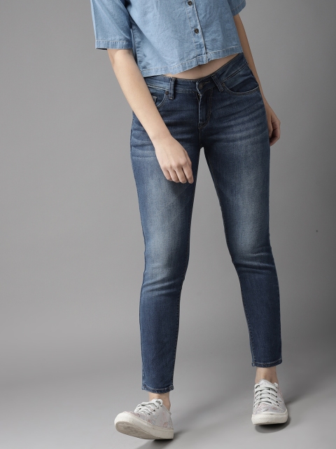 

HERE&NOW Women Blue Skinny Fit Mid-Rise Cropped Clean Look Stretchable Jeans