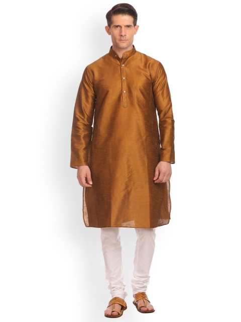 

Wintage Men Brown Solid Straight Banarasi Kurta