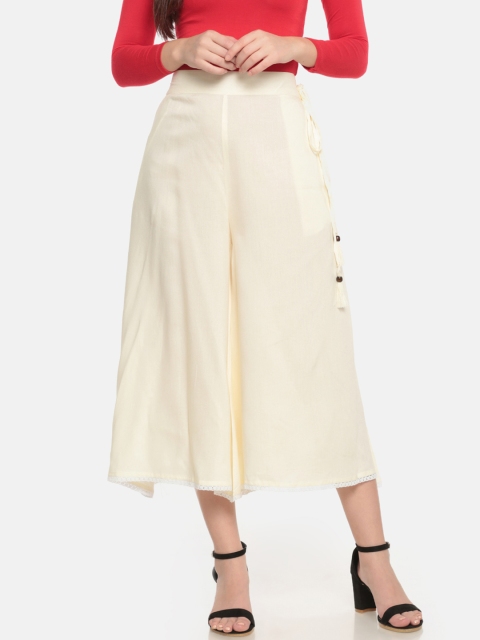 

De Moza Women Off-White Wide Leg Solid Palazzos