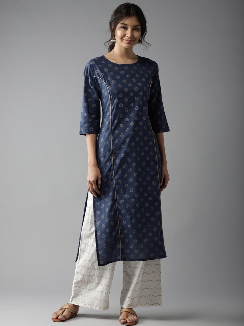 

Moda Rapido Women Navy Blue & Off-White Printed Kurta with Palazzos