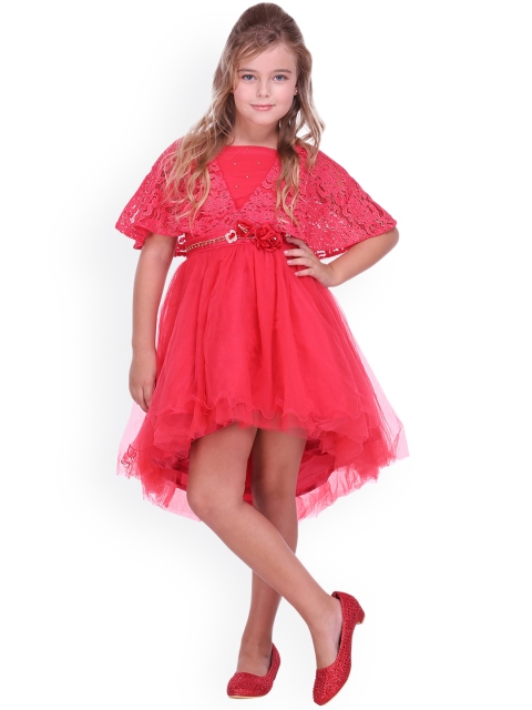 

CUTECUMBER Girls Red Solid Fit and Flare Dress