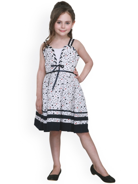 

CUTECUMBER Girls White Printed Fit and Flare Dress