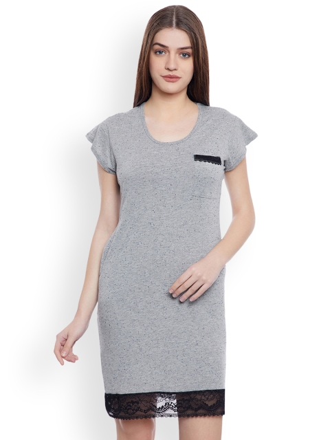 

Clovia Women Grey Solid Sleep Shirts With Lace Hem SN0802P01